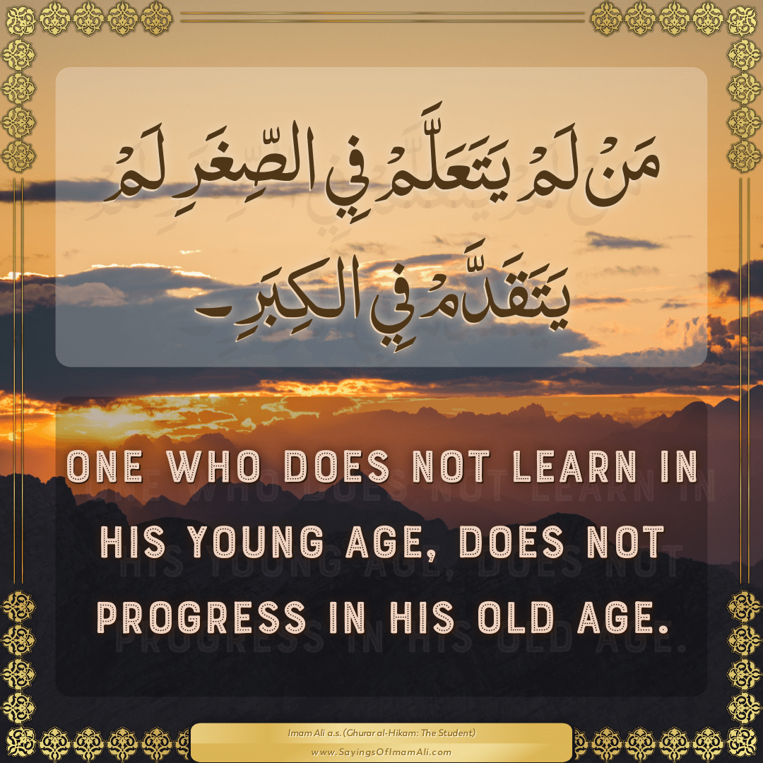 One who does not learn in his young age, does not progress in his old age.